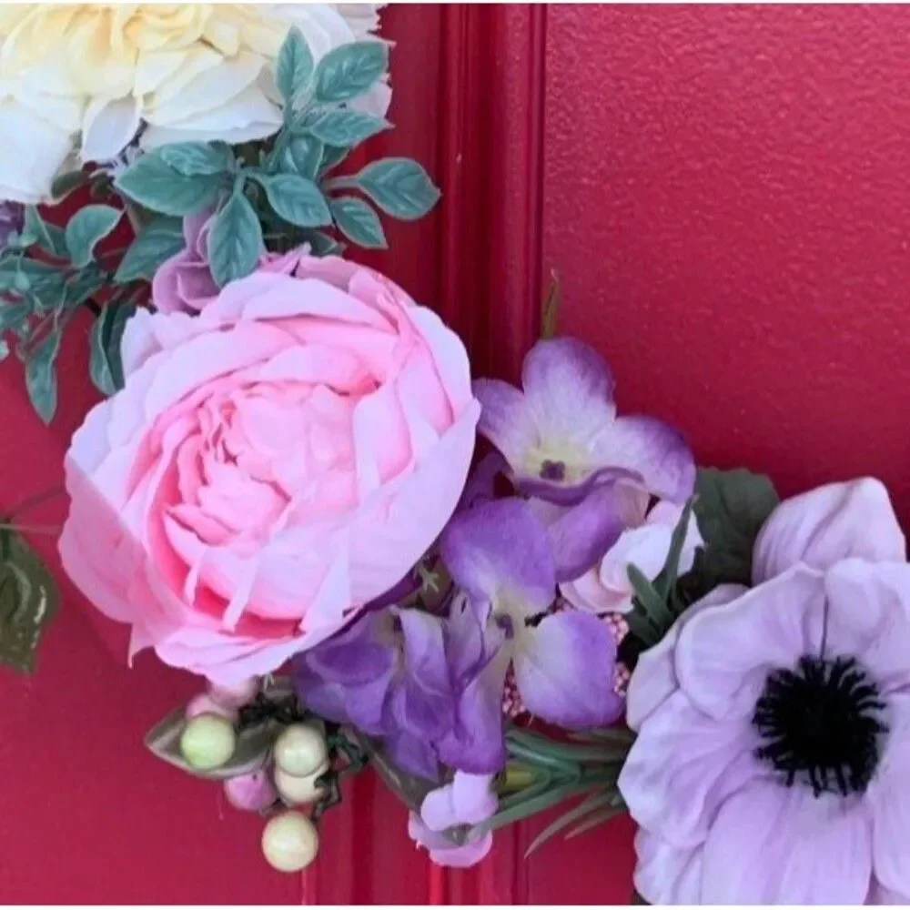 Floral Bead Hoop Wreath: Poppy, Anemone, Eucalyptus, Farmhouse Decor